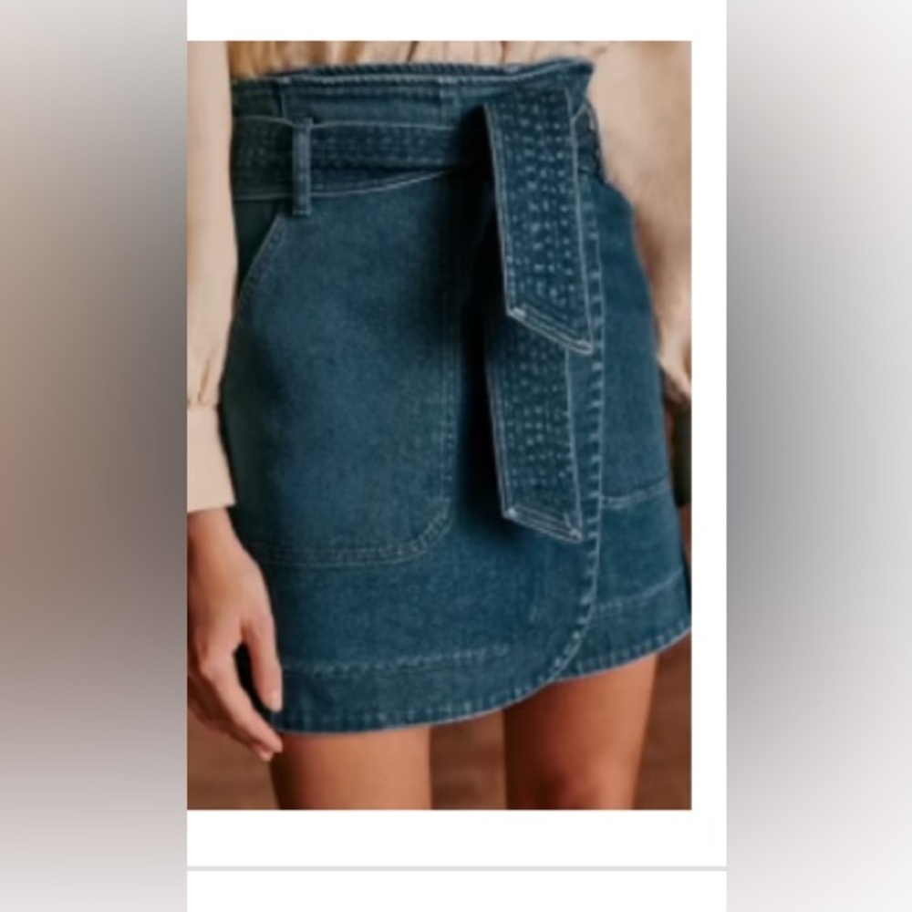 Sezane Lana Skirt Dark Blue Denim - Size 40